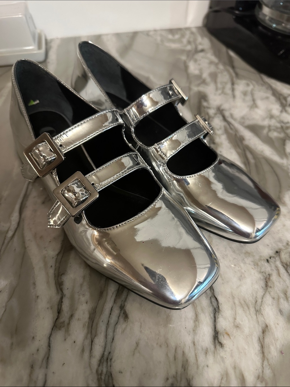 Gianni Bini Silver Metallic Double-Strap Mary Jane Flats